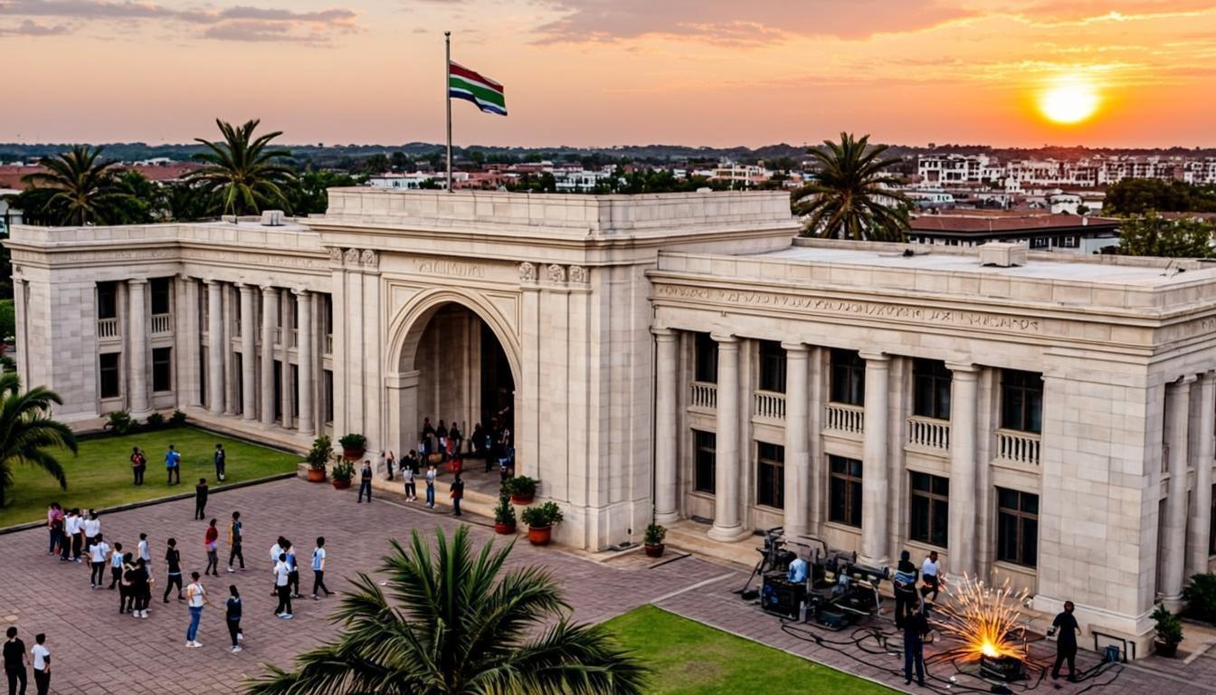 Vue aérienne du Centre des Arts et Métiers du Sénégal au lever du jour
